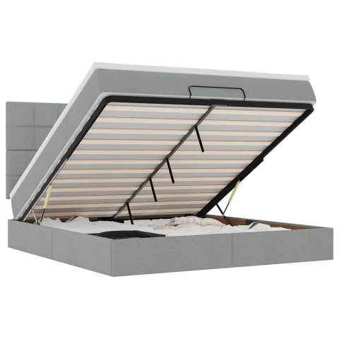 RAMA ŁÓŻKA OTOMANA Z MATERACEM JASNOSZARA 160X200CM TKANINA