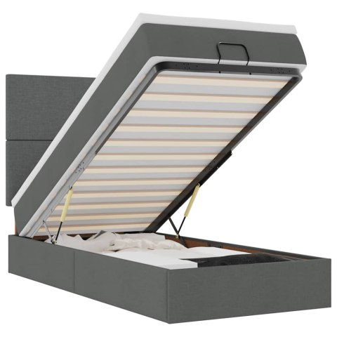 RAMA ŁÓŻKA OTOMANA Z MATERACEM SZARA 100X200CM TKANINA
