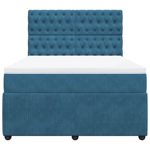 VidaXL Łóżko kontynentalne z materacem, niebieskie, 140x200cm, aksamit