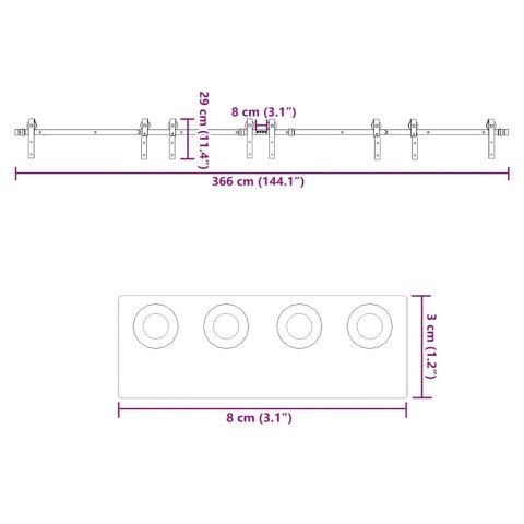 SYSTEM DO MONTAŻU DRZWI PRZESUWNYCH 366CM STAL CZARNY
