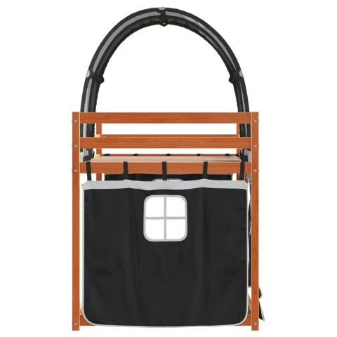 ŁÓŻKO PIĘTROWE Z ZASŁONKAMI BIAŁO-CZARNE 90X190CM SOSNOWE