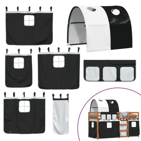 ŁÓŻKO PIĘTROWE Z ZASŁONKAMI BIAŁO-CZARNE 90X190CM SOSNOWE