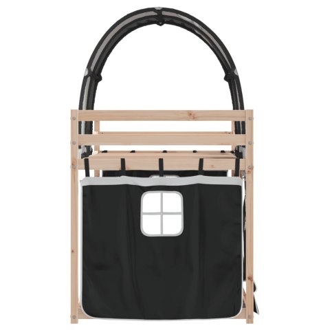 ŁÓŻKO PIĘTROWE Z ZASŁONKAMI BIAŁO-CZARNE 90X200CM SOSNOWE