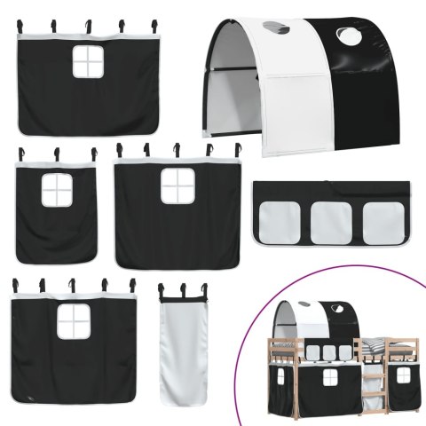 ŁÓŻKO PIĘTROWE Z ZASŁONKAMI BIAŁO-CZARNE 90X200CM SOSNOWE