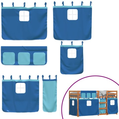 ŁÓŻKO PIĘTROWE Z ZASŁONKAMI NIEBIESKIE 90X190CM LITA SOSNA