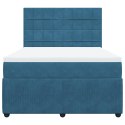 VidaXL Łóżko kontynentalne z materacem, niebieskie, 140x190cm, aksamit