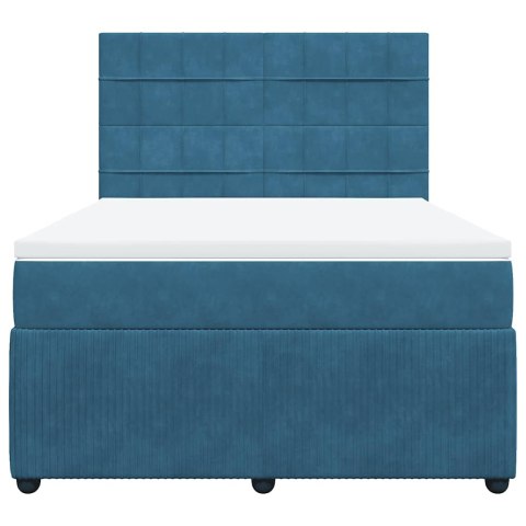 VidaXL Łóżko kontynentalne z materacem, niebieskie, 140x190cm, aksamit