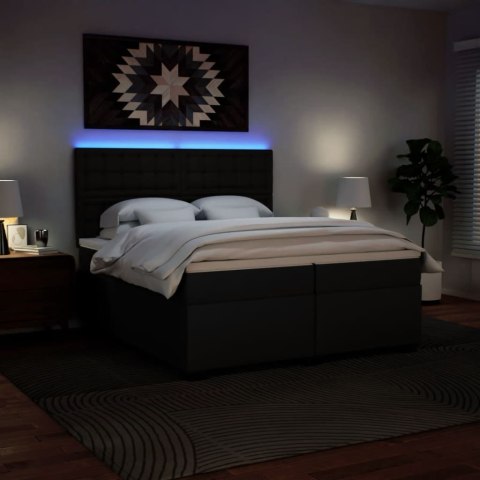 ŁÓŻKO KONTYNENTALNE Z MATERACEM CZARNE EKOSKÓRA 200X200CM