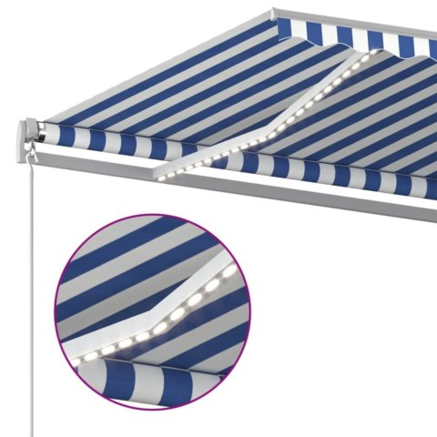 RĘCZNIE ZWIJANA MARKIZA Z LED 400X 300CM NIEBIESKO-BIAŁA
