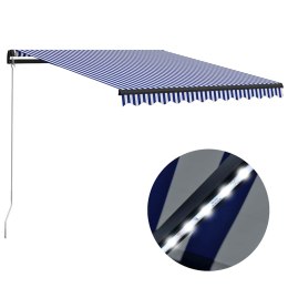 RĘCZNIE ZWIJANA MARKIZA Z LED 300X 250CM NIEBIESKO-BIAŁA