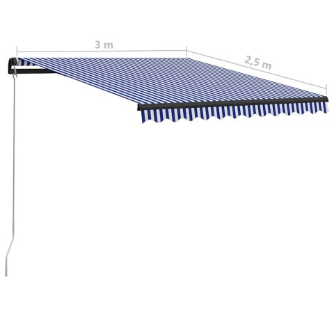 RĘCZNIE ZWIJANA MARKIZA Z LED 300X 250CM NIEBIESKO-BIAŁA