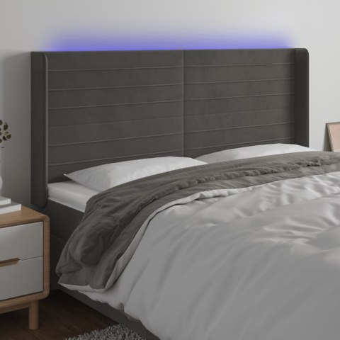 ZAGŁÓWEK DO ŁÓŻKA Z LED CIEMNOSZARY 163X16X118/128CM AKSAMIT