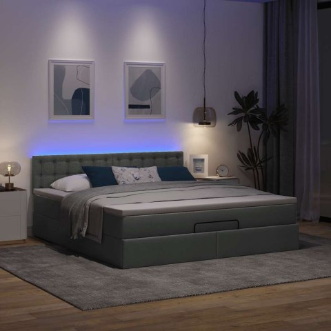 ŁÓŻKO OTTOMAN Z MATERACEM I LED CIEMNOSZARY 180X200CM TKANINA