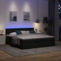 ŁÓŻKO OTTOMAN Z MATERACEM I LED CIEMNOSZARY 180X200CM TKANINA