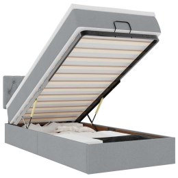 ŁÓŻKO OTTOMAN Z MATERACEM I LED JASNOSZARY 90X200CM TKANINA