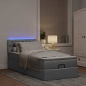 ŁÓŻKO OTTOMAN Z MATERACEM I LED JASNOSZARY 90X200CM TKANINA