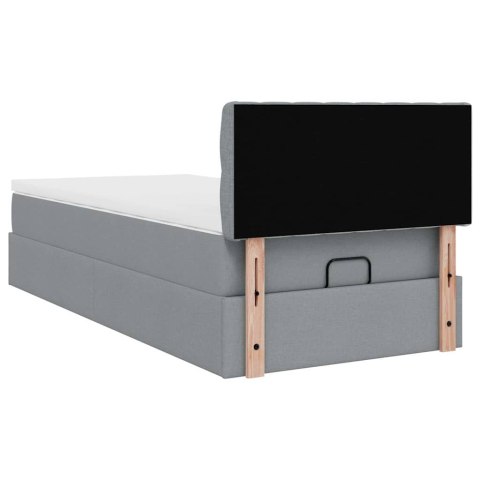 ŁÓŻKO OTTOMAN Z MATERACEM I LED JASNOSZARY 90X200CM TKANINA