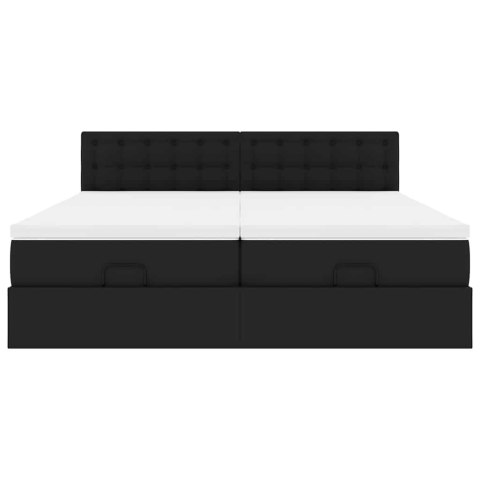 VidaXL Łóżko otomana z materacami i LED, czarna, 180x200cm, ekoskóra