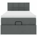 ŁÓŻKO OTOMANA Z MATERACEM I LED CIEMNOSZARY 90X200CM TKANINA