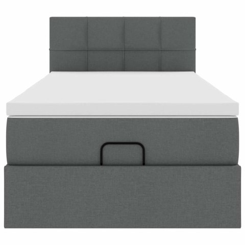 ŁÓŻKO OTOMANA Z MATERACEM I LED CIEMNOSZARY 90X200CM TKANINA