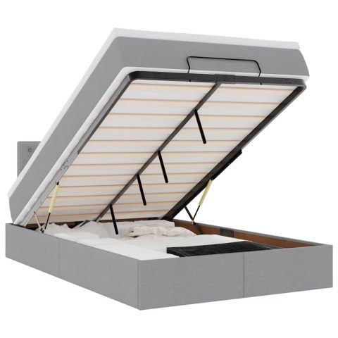 ŁÓŻKO OTOMANA Z MATERACEM JASNOSZARE 120X200CM TKANINA