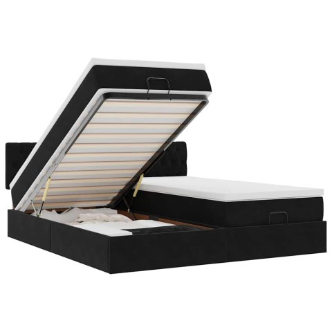 RAMA ŁÓŻKA OTOMANA Z MATERACAMI CZARNA 200X200CM AKSAMIT