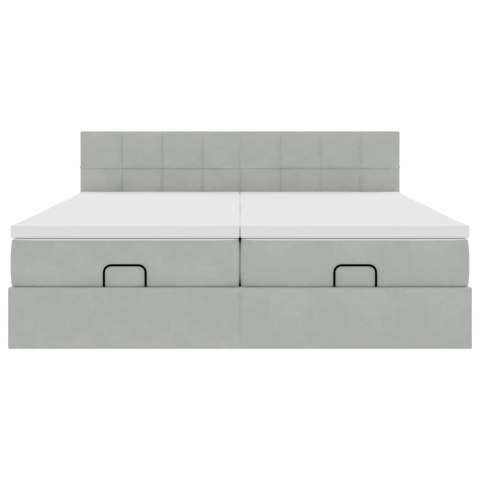 RAMA ŁÓŻKA OTOMANA Z MATERACAMI SZARA 180X200CM AKSAMIT