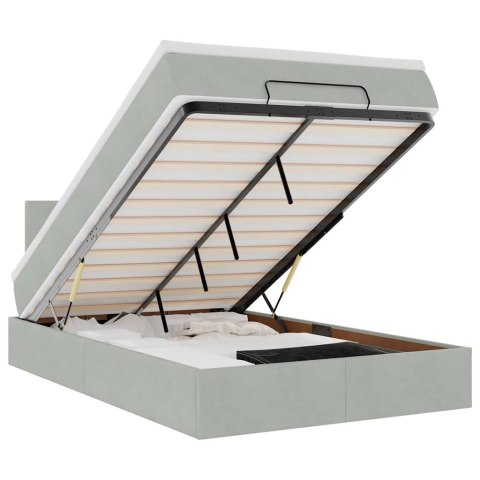 RAMA ŁÓŻKA OTOMANA Z MATERACEM SZARA 120X200CM AKSAMIT