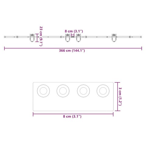 SYSTEM DO MONTAŻU DRZWI PRZESUWNYCH 366CM STAL CZARNY