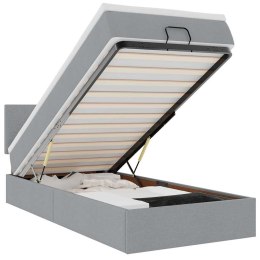 ŁÓŻKO OTTOMAN Z MATERACEM I LED JASNOSZARY 90X200CM TKANINA