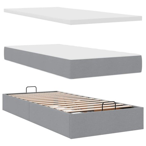 ŁÓŻKO OTTOMAN Z MATERACEM I LED JASNOSZARY 90X200CM TKANINA