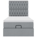 ŁÓŻKO OTTOMAN Z MATERACEM I LED JASNOSZARY 90X200CM TKANINA