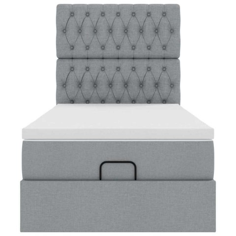 ŁÓŻKO OTTOMAN Z MATERACEM I LED JASNOSZARY 90X200CM TKANINA