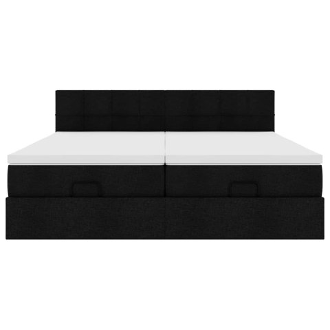 RAMA ŁÓŻKA OTOMANA Z MATERACAMI CZARNA 180X200CM TKANINA