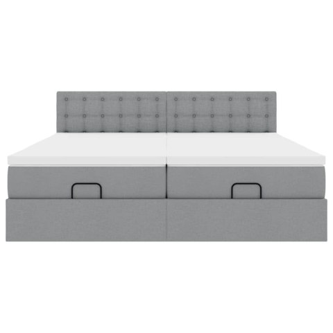 RAMA ŁÓŻKA OTOMANA Z MATERACAMI SZARA 180X200CM TKANINA