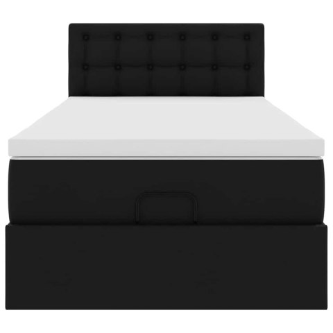 RAMA ŁÓŻKA OTOMANA Z MATERACEM CZARNA 100X200CM EKOSKÓRA