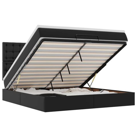 RAMA ŁÓŻKA OTOMANA Z MATERACEM CZARNA 160X200CM EKOSKÓRA