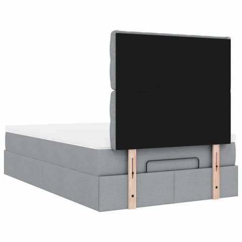 RAMA ŁÓŻKA OTOMANA Z MATERACEM JASNOSZARA 120X200CM TKANINA