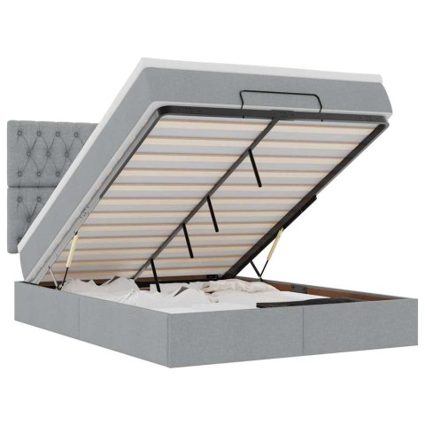 RAMA ŁÓŻKA OTOMANA Z MATERACEM JASNOSZARA 140X200CM TKANINA