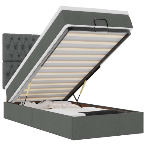 RAMA ŁÓŻKA OTOMANA Z MATERACEM SZARA 100X200CM TKANINA