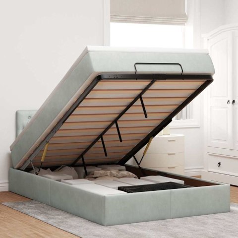 RAMA ŁÓŻKA OTOMANA Z MATERACEM SZARA 120X200CM AKSAMIT