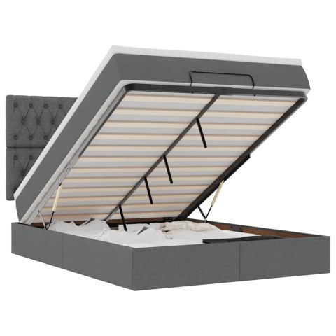 RAMA ŁÓŻKA OTOMANA Z MATERACEM SZARA 140X190CM TKANINA