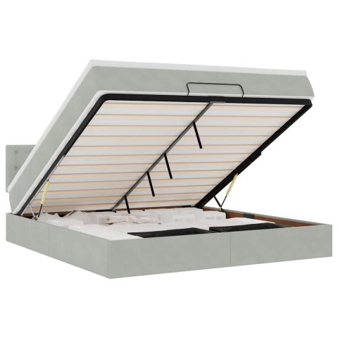 RAMA ŁÓŻKA OTOMANA Z MATERACEM SZARA 160X200CM AKSAMIT