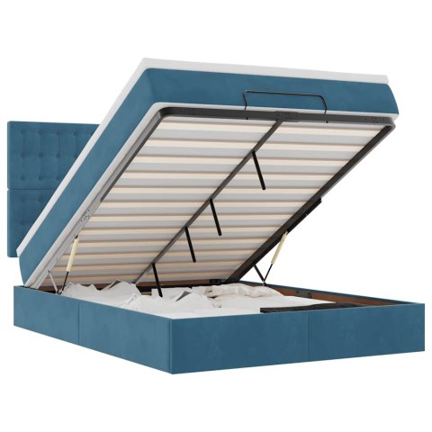 VidaXL Rama łóżka otomana z materacami, niebieska, 140x190 cm, aksamit