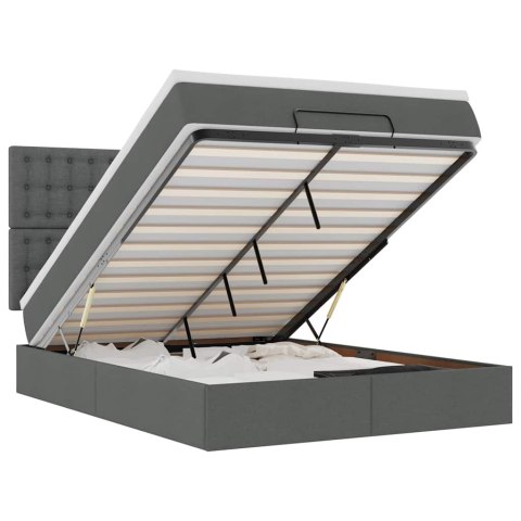 RAMA ŁÓŻKA OTOMANA Z MATERACEM SZARA 140X200CM TKANINA