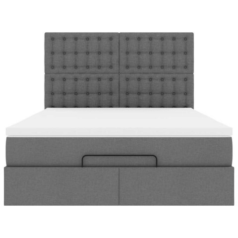 RAMA ŁÓŻKA OTOMANA Z MATERACEM SZARA 140X200CM TKANINA