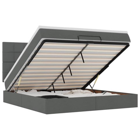 RAMA ŁÓŻKA OTOMANA Z MATERACEM SZARA 160X200CM TKANINA