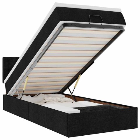 ŁÓŻKO OTOMANA Z MATERACEM CZARNE 90X200CM TKANINA