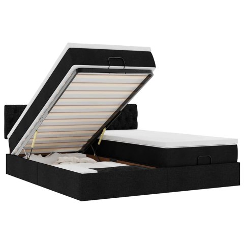 RAMA ŁÓŻKA OTOMANA Z MATERACAMI CZARNA 180X200CM TKANINA