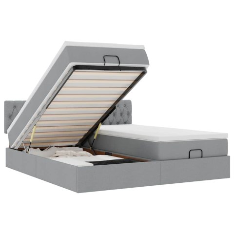 RAMA ŁÓŻKA OTOMANA Z MATERACAMI SZARA 180X200CM TKANINA